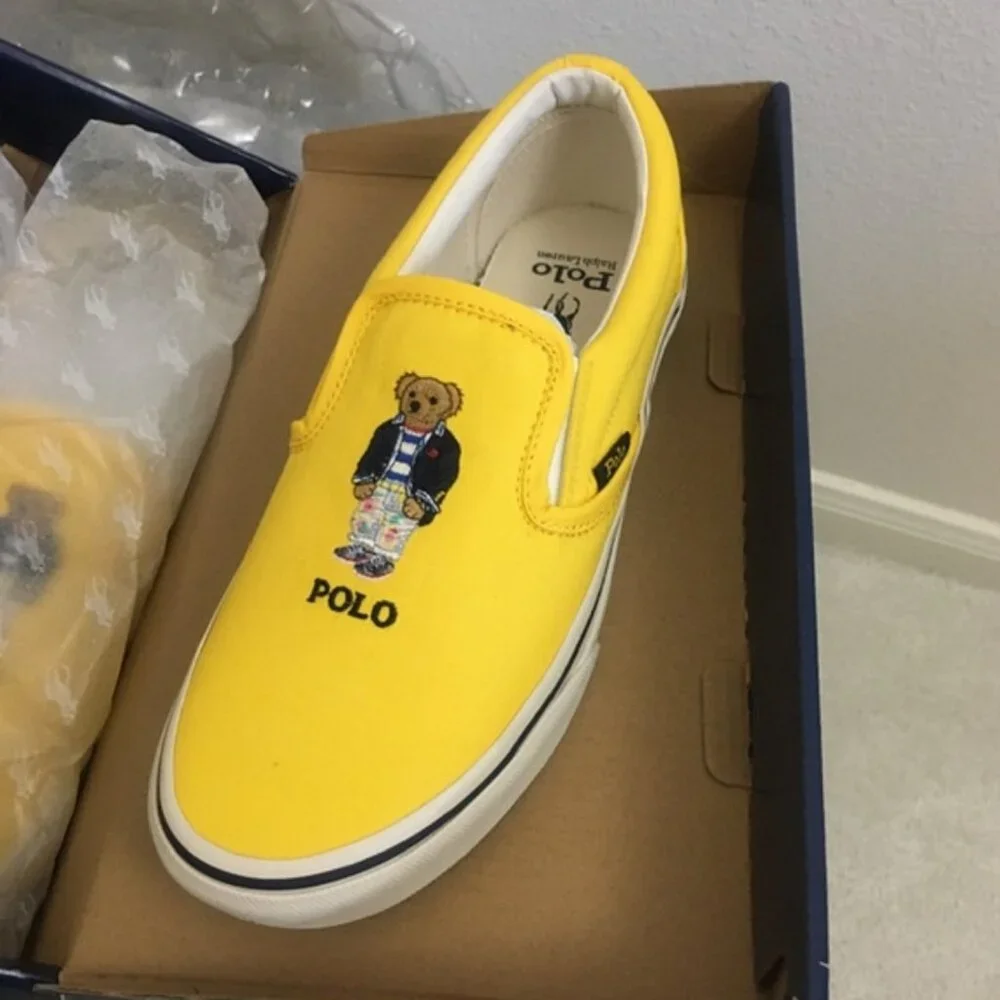new Polo Ralph Lauren Keaton Slip-On Men's Size 8 Yellow Canvas Boat Shoes